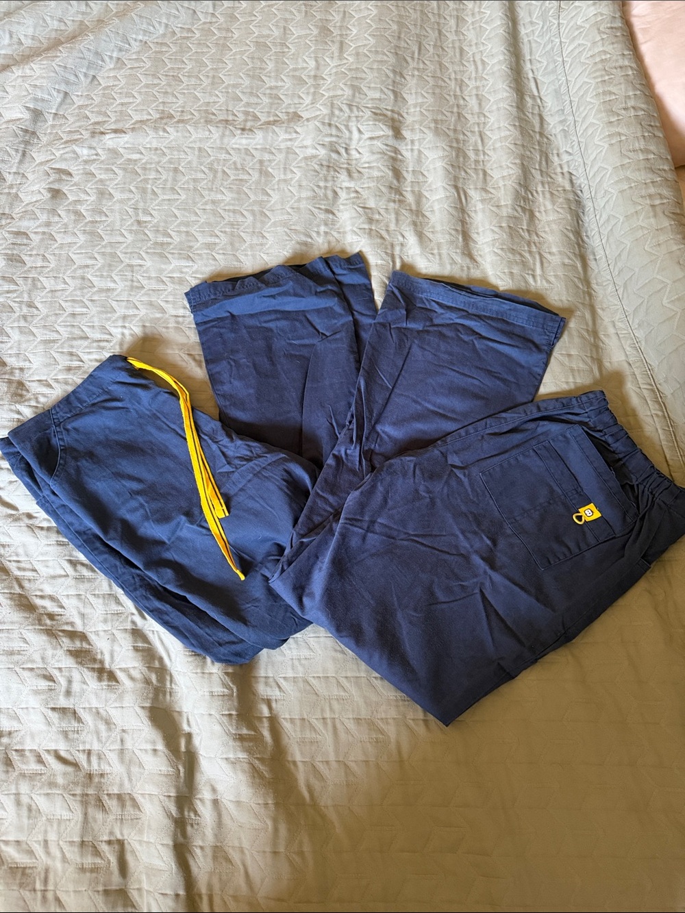 Wink Scrub Pants- Navy with Yellow Drawstring